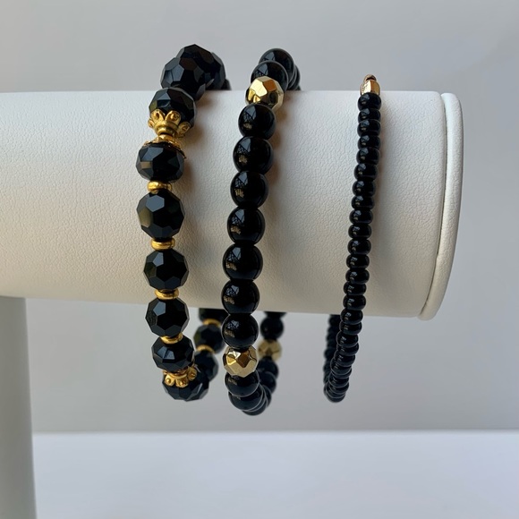 Black and Gold Bead Bracelet Set - Picture 5 of 6